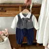 Mameluco de dos piezas estilo chaleco para bebé para primavera y otoño, mameluco de caballero elegante para la primera fiesta de cumpleaños del bebé