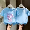 Camiseta de Manga Corta de Algodón Puro para Niñas Verano Nuevo Estilo Top Estampado Camisa de Manga Media Holgada, Transpirable, Versátil y Cómoda para Niños