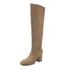 Botas altas de ante estilo coreano para mujer, nuevas de otoño e invierno, color liso, punta redonda, tacón alto grueso, caña recta larga