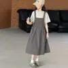 Conjunto de Vestido de Tirantes de Manga Corta de Verano para Niñas 2026 Nuevo Estilo Vestido de Verano para Estudiante Adolescente Conjunto de Dos Piezas Efecto Adelgazante