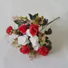 Fotografía Artificial Realista de Rosa Diamante de 6 Puntas y 12 Flores en Colores Otoñales, Ramo Pequeño de Flores para Comercio Exterior y Decoración Transfronteriza, Ramo Pequeño de Flores de Tela de Seda