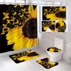 Venta Caliente Transfronteriza Cortina de Ducha de Baño Impermeable y a Prueba de Humedad con Girasol Alfombrilla de Baño Antideslizante de Cuatro Piezas Alfombrilla Absorbente para Pies