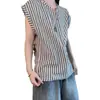 Chaleco de punto con cuello en V y estampado de espiga estilo americano para hombre, camiseta sin mangas holgada de moda para verano, camiseta sin mangas de estilo casual para hombre