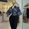 Roupas femininas transfronteiriças europeias e americanas outono de 2026 nova moda elegante design de lapela blusa top com manga lanterna adornada com diamantes