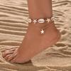 Tobillera tejida de aleación con colgante de estrella estilo bohemio vacacional, con turquesa, concha de estrella de mar, juego de 2 piezas unisex