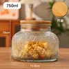 Pote Selado com Relevo Vintage Garrafa de Barriga Grande Pote Redondo Doméstico para Armazenamento Embalagem de Grãos Garrafa de Vidro Transparente Garrafa Vazia Venda por Atacado