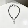 Collar de Clavícula Colgante de Cruz Simple y Personalizado Transfronterizo Europeo y Americano Collar Apilado Estrella Oscura Luna Estilo Dulce y Fresco