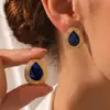 Pendientes de botón de acero inoxidable con patrón cruzado irregular y nácar en forma de gota de agua, color dorado de 18 quilates, aretes de moda resistentes al descoloramiento, accesorios para joyería de oreja