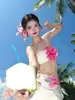 Bikini Strapless Floral Pure Desire para Mujer, Traje de Baño Sexy Caliente de Color Acuarela para Vacaciones en la Playa, Poliéster de Alta Gama 9187