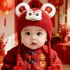 Gorro de Protección para Orejas de Bebé para Niños y Niñas, Gorro de Lana Tejido Cálido de Invierno Rojo, Gorro Festivo de Año Nuevo para Bebé para Felicitaciones de Año Nuevo