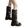Botas Altas Estilo Británico Mujer 2026 Otoño/Invierno Nuevas Adelgazantes Suela Gruesa Caña Alta Botas Plisadas Maillard Pantalón Pierna Botas de Jinete