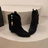 Botines Melaleuca con Borlas para Mujer Botas de Tacón Grueso Oculto para Aumentar la Altura Botas de Media Caña Versátiles Retro Punta Fina Botas para Pierna de Pantalón Estilo Western