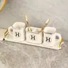 Juego Moderno de Cerámica para Baño Seis Piezas Botella de Loción para Baño Botella con Dispensador de Jabón Líquido para Manos Vaso para Enjuague Bucal Portacepillos de Dientes Jabonera