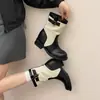Botas de cowboy occidentales, botines, botas de montar, botines cortos de lona, colección otoño 2026 para mujer, hebilla de cinturón retro, botines cortos de motocicleta