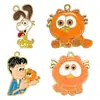 Colgante de Personaje de Cachorro de Dibujos Animados y Gato Naranja, Accesorios de Joyería de Aleación Esmaltada, Materiales para Hacer Adornos Colgantes Hechos a Mano