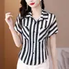 Moderna 2026 Nuevo Diseño Delgada Retro Talla Grande Rayada Estilo Francés Camisa Top Adelgazante Camisa Holgada Camiseta