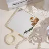 Espejo de Maquillaje Portátil Fresco Estilo Coreano con Diseño de Rosa, Espejo Portátil Tridimensional con Mango, Se Puede Colgar para Retoques en la Oficina