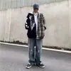 Pantalones de mezclilla de otoño para hombre, estilo callejero americano, geniales y atrevidos, lavados y desgastados, de pierna ancha, modernos, corte holgado, pierna recta, pantalones largos casuales