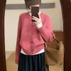 Diseño estilo coreano, color liso, cárdigan de punto simple con cuello redondo para mujer, nueva colección de otoño e invierno, chaqueta suéter casual de corte holgado para mujer