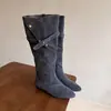 Botas Largas Plisadas para Mujer que Aumentan la Altura 2026, Elegantes y Modernas, Botas de Media Caña Vintage para Doble Uso en Otoño, Botas Vaqueras Occidentales de Punta