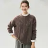 Suéter Grueso de Cachemir y Seda de Morera para Otoño e Invierno, para Mujer, de Punto Grueso Trenzado Grande, Cuello Redondo, Estilo Holgado Perezoso, Ropa de Abrigo de Punto Suave y Lisa