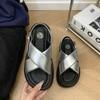Sandalias Plateadas de Nicho para Mujer Verano 2025 Nuevo Estilo Coreano Retro para Exteriores Estudiantes Versátiles Plataforma Casual Zapatos de Playa