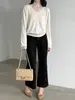 Camiseta Base de Punto con Parches de Encaje Estilo Coreano Lu Xi de Cuello Alto para Mujer Otoño Diseño de Lana Manga Larga Tss1126