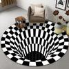 Alfombra redonda de visión estéreo blanco y negro transfronteriza sala de estar dormitorio mesa de centro tapete 3D ilusión trampa se puede enviar en nombre