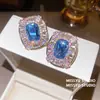 Aretes Oceánico Azul Arcoíris~Forma Ovalada Tachonados con Diamantes, Estilo Corte Francés, Aretes Lujosos, Aretes de Lujo Ligero de Gama Alta al por Mayor