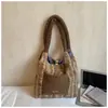 Bolso Tote Perezoso Estilo Coreano Nuevo Invierno para Mujer, Bolso de Hombro de Felpa de Gran Capacidad, Bolso de Moda Casual a Cuadros