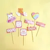 Estilo Ins Adorno de Papel para Pastel Oso Sonriente Estrella Amor Flor Adorno para Pastel de Cumpleaños Decoración para Pastel