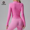 Caijue Top Deportivo Transfronterizo para Mujer Chaqueta de Manga Larga Ropa de Yoga Cuello Alto Cremallera Alta Elasticidad Ajustado Chaqueta para Correr Yoga