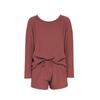 Conjunto de Pijama Feminino Malha Waffle Transfronteiriço, Conjunto Casual com Blusa de Manga Longa e Shorts, Pode Ser Usado Fora de Casa como Roupa de Casa
