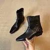 Elegantes Botines Retro Franceses de Punta Cuadrada con Hebilla para Mujer, con Cremallera Lateral, Versátiles Botas Martin Negras Nuevas para Otoño/Invierno