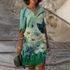 2026 Nuevo Vestido de Verano para Mujer con Estilo de Pintura al Óleo Transfronteriza, Cuello en V, Impresión 3D, Holgado, de Manga Corta, para Vacaciones en la Playa junto al Mar