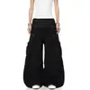 Calça de trabalho estilo court retrô americana preta para mulheres, estilo de rua outono 2026, calça larga casual solta