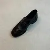 Mocasines para Mujer, Estilo Británico Retro, Punta Redonda, Remaches, Plisados, Sin Cordones, Tacón Grueso, Zapatos de Piel Negros