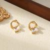 Aretes de Circonita de Color Cuadrado con Cuenta Destacada Aretes Geométricos Franceses de Acero de Titanio Hebilla para la Oreja Diseño Nicho Aretes de Acero Inoxidable Chapados en Oro
