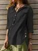 Camisa de Algodón y Lino de Textura Relajada Estilo Bosque Nuevo Primavera/Verano 2026 con Abertura Lateral de Botones, Top Casual Vintage de Manga Larga