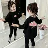 Camiseta de Manga Larga de Algodón Puro para Niñas de Primavera y Otoño, Nueva Camiseta Casual Holgada de Dibujos Animados para Niños Mayores, Camiseta Básica de Cuello Redondo para Niños