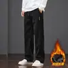 Pantalones de Pana para Hombre con Forro Polar para Otoño/Invierno, Estilo Ins, Gama Alta, Cool Desaliñado, Pantalones Deportivos, Pierna Recta Holgada Pierna Ancha Casual Largos