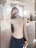 Camiseta de Manga Corta con Cuello Redondo Pequeño y Hombro Recto para Mujer, Hecha de Lana Tencel Lenzing, Verano Ajustada, Estilo Coreano, Top Básico Versátil