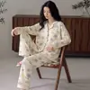 Pijama Super Macio 100% Algodão para Mulheres 2026 Primavera/Outono Novo Estilo Cardigã Gola Lapela Manga Longa Tamanho Grande Roupa de Casa Conjunto Cartoon