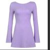 Otoño 2026 Europeo y Americano Amazon Vestido de Punto Sexy Ajustado de Color Sólido con Mangas Largas Acampanadas y Espalda Descubierta en Forma de U para Mujer