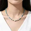 Collar de Perlas de Agua Dulce Naturales y Turquesa Europeo y Americano para Mujer, Estilo de Nicho de Verano, Joyería de Cadena para Clavícula de Gama Alta