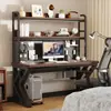 Mesa de computador para casa com painel perfurado, mesa gamer, design simples, adequada para quartos, mesa de estudo para estudantes e mesa de escrita integrada com estante