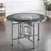 Tampo de Mesa Redondo Grande com Prato Giratório de Vidro, Estrutura de Mesa Dobrável, Mesa de Jantar, Mesa para Sala de Jantar, Uso em Casa Rural, Mesa de Hotel