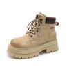 Botas Martin Estilo Cervo Branco para Mulheres, Novas Botas Amarelas para Caminhada ao Ar Livre de Outono, Botas de Trabalho de Couro de Porco de Primeira Camada, Feito Sob Medida