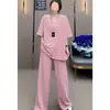 2025 Aliexpress Moda Transfronteiriça Redutor de Idade Gola Redonda Manga Curta Conjunto Calça Esportiva Casual Solta Conjunto de Duas Peças