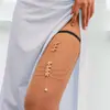 Cadena de Pierna Sexy con Flor Transfronteriza Europea y Americana Banda Elástica Cadena Larga de Pierna Multicapa Moda para Mujer Cadena de Metal Cadena Corporal